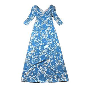 Lilly Pulitzer Gloria Maxi Dress Faux Wrap Jersey Ariel Blue Tide Pools XS L199